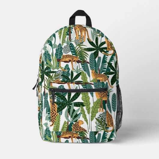 Lush Tropische bladeren en tijgers patroon Bedrukte Rugzak (Voorkant)