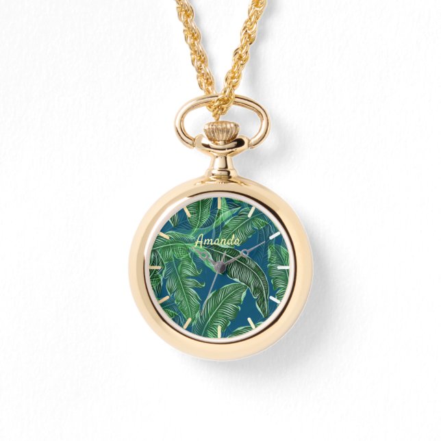 Lush Warm Oerwoud Leaves Horloge (Voorkant)