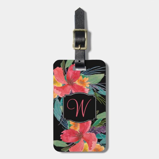 Lush Waterverf Floral Monogram Bagagelabel (Voorkant verticaal)