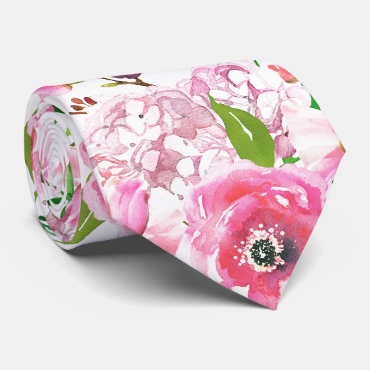 Lush Waterverf Flowers Rozen Patroon Stropdas (Opgerold)