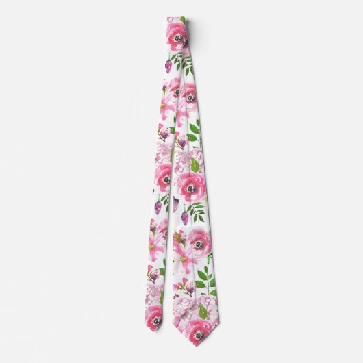 Lush Waterverf Flowers Rozen Patroon Stropdas (Achterkant)