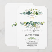 Lush Waterverf Foliage Lijst Gold Christening Kaart (Voorkant / Achterkant)