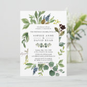 Lush Waterverf Greenery Geometric Lijst Wedding Kaart (Staand voorkant)