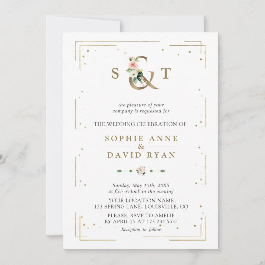 Lush Waterverf Greenery Geometric Wedding Kaart (Voorkant)