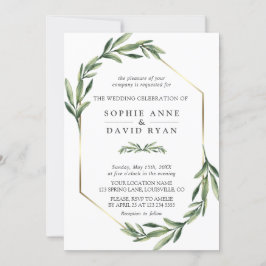 Lush Waterverf Greenery Geometric Wedding Kaart