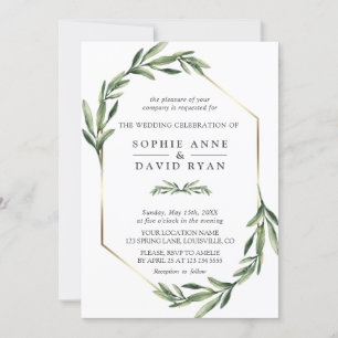 Lush Waterverf Greenery Geometric Wedding Kaart