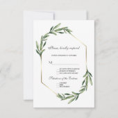 Lush Waterverf Greenery Geometric Wedding RSVP Kaartje (Voorkant)