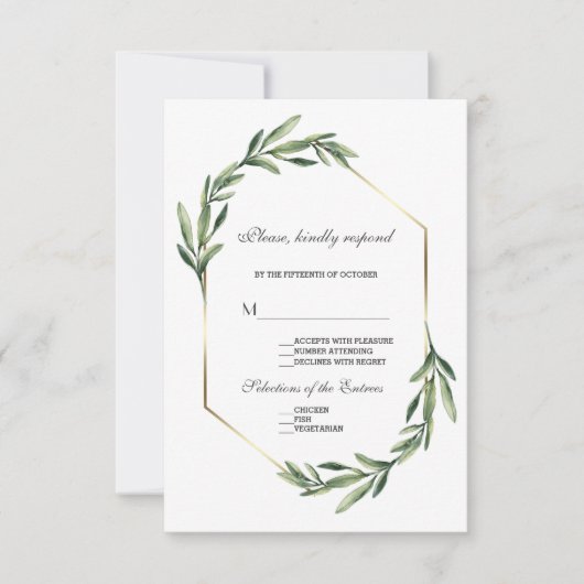 Lush Waterverf Greenery Geometric Wedding RSVP Kaartje (Voorkant)