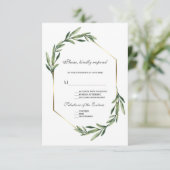 Lush Waterverf Greenery Geometric Wedding RSVP Kaartje (Staand voorkant)