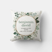 Lush Waterverf Greenery Leaves Baby Birth Stats Kussen (Voorkant)