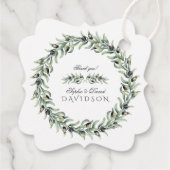 Lush Waterverf Olive Branches Wreath Wedding Bedankjes Labels (Achterkant)