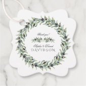 Lush Waterverf Olive Branches Wreath Wedding Bedankjes Labels (Voorkant)