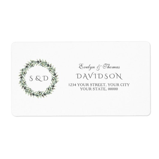 Lush Waterverf Olive Branches Wreath Wedding Etiket (Voorkant)