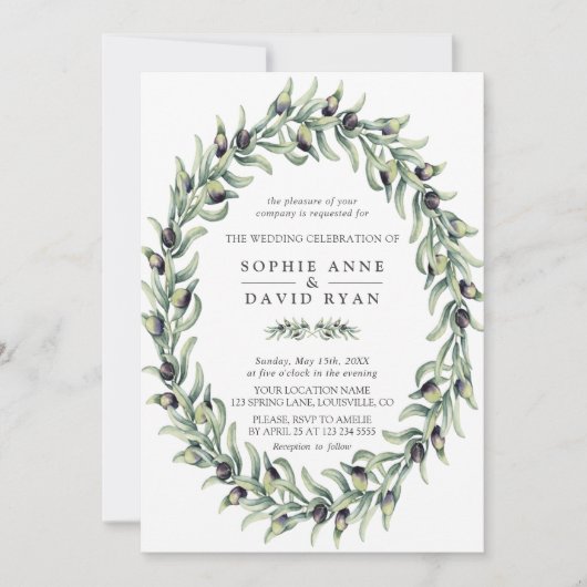 Lush Waterverf Olive Branches Wreath Wedding Kaart (Voorkant)