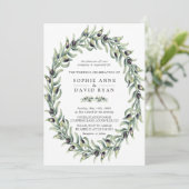 Lush Waterverf Olive Branches Wreath Wedding Kaart (Staand voorkant)