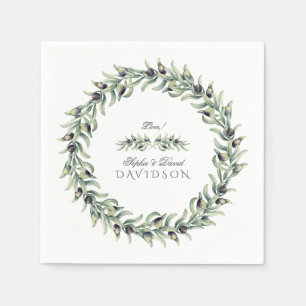 Lush Waterverf Olive Branches Wreath Wedding Servet