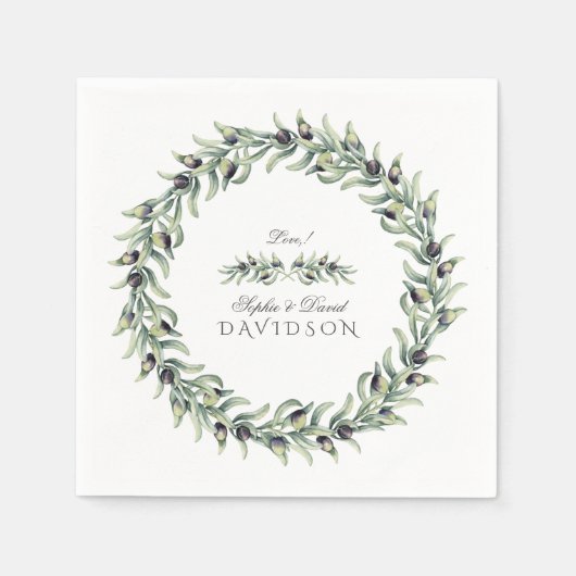 Lush Waterverf Olive Branches Wreath Wedding Servet (Voorkant)