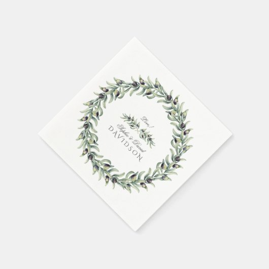 Lush Waterverf Olive Branches Wreath Wedding Servet (Hoek)