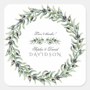 Lush Waterverf Olive Branches Wreath Wedding Vierkante Sticker
