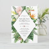 Lush Waterverf Tropical Flowers Leaves Wedding Kaart (Staand voorkant)