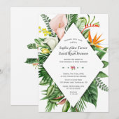 Lush Waterverf Tropical Flowers Leaves Wedding Kaart (Voorkant / Achterkant)