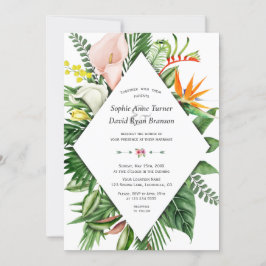 Lush Waterverf Tropical Flowers Leaves Wedding Kaart