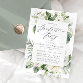 Lush White Flowers en Greenery Graduation Party Kaart