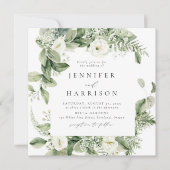 Lush White Flowers en Greenery Square Wedding Kaart (Voorkant)