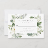 Lush White Flowers en Greenery Wedding RSVP Kaartje (Voorkant)
