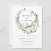 Lush White Flowers en Greenery Wreath Wedding Kaart (Voorkant)