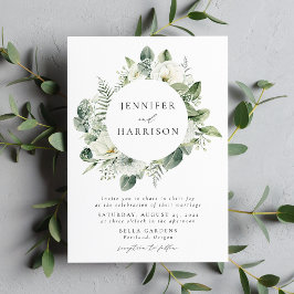 Lush White Flowers en Greenery Wreath Wedding Kaart