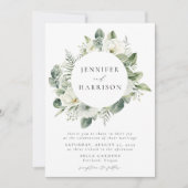 Lush White Flowers en Greenery Wreath Wedding Kaart (Voorkant)