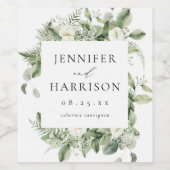 Lush White Flowers & Greenery Personalized Wedding Wijn Etiket (Enkel label)