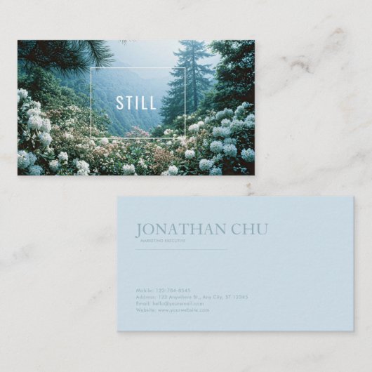 Lush White Hydrangea Flower Misty Mountain Forest Visitekaartje (Voorkant / Achterkant)