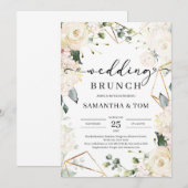 Lush white roses green eucalyptus bruiloft brunch kaart (Voorkant / Achterkant)