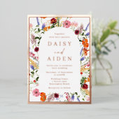 Lush Wildflower & Roos Goudfolie Bruiloft Folie Uitnodiging (Staand Voorkant)