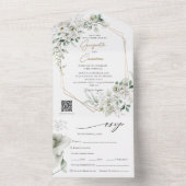 Lush Witte Bloemen QR code Alles in een All In One Uitnodiging (Binnen)