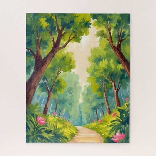 Lush Wood Stroll | Green Nature Watercolor Legpuzzel (Verticaal)