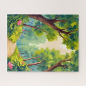 Lush Wood Stroll | Green Nature Watercolor Legpuzzel (Horizontaal)