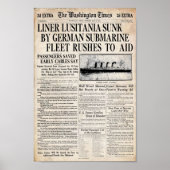  Lusitania Sinking Newspapier Poster (Voorkant)