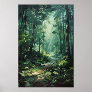 Lust Green Forest olieverfschilderij Natuur Poster