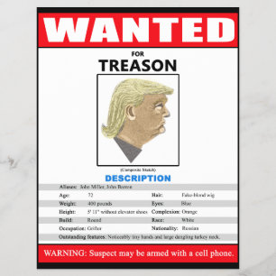 Lustig: Trump gezocht wegens verraad Flyer