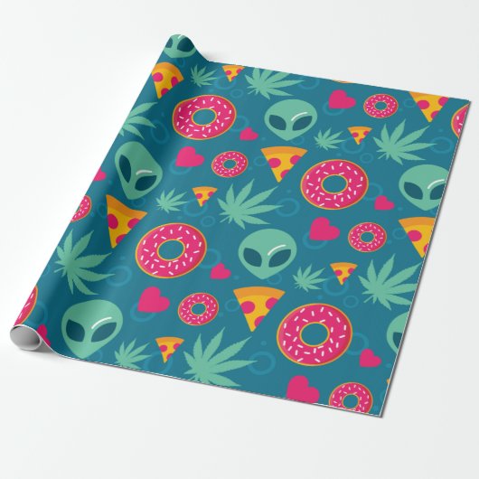 Lustige Alien Hanf Cadeaupapier (Uitgerold)