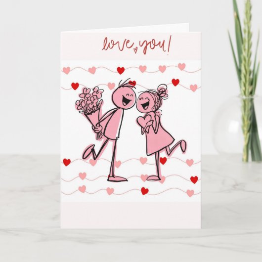 Lustige Valentinskarte mit Strichmännchen-Paar & B Kaart (Voorkant)