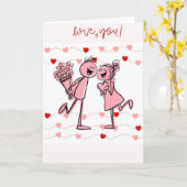 Lustige Valentinskarte mit Strichmännchen-Paar & B Kaart (Gele Bloem)