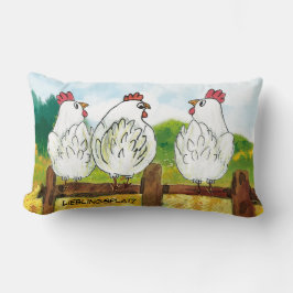 Lustige weiße Hühner - handgemalt | Kissen Kussen