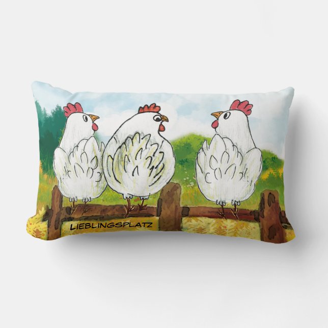 Lustige weiße Hühner - handgemalt | Kissen Kussen (Voorkant)