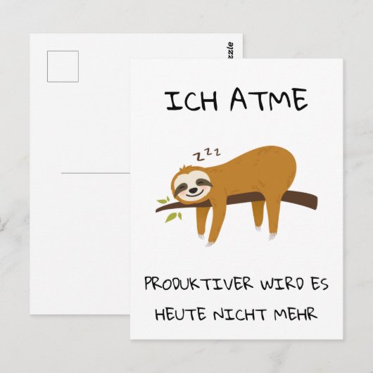 Lustiger Faultier Spruch Geschenk Postkarte Briefkaart (Voorkant / Achterkant)