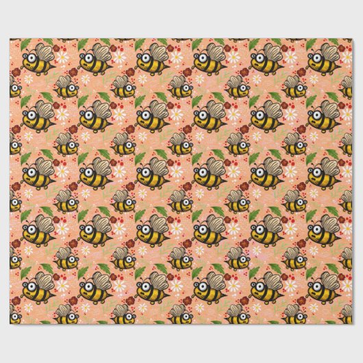 Lustiges Bienchen – helles orange Cadeaupapier (Vlak)