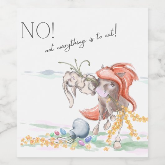 Lustiges Oster-Weinetikett mit Pony & Hase Wijn Etiket (Enkel label)